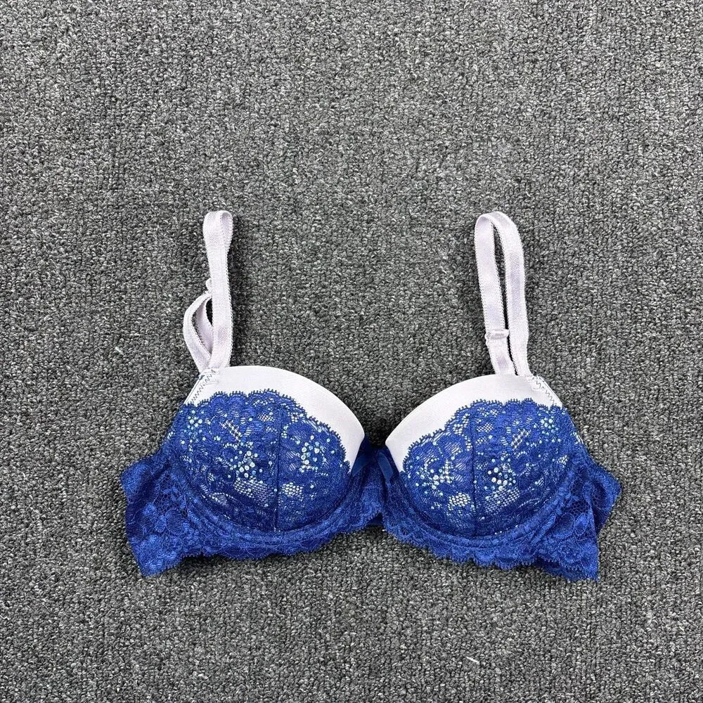 Victoria Secret Bra Women Blue Dream Angels Lined Demi Lace Size 32B